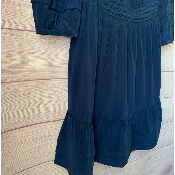 Leifsdottir Blue Dress Gold Beads Tiered Ruffle 3/4 Sleeve Twilight Alice Size 4 - Picture 16 of 16